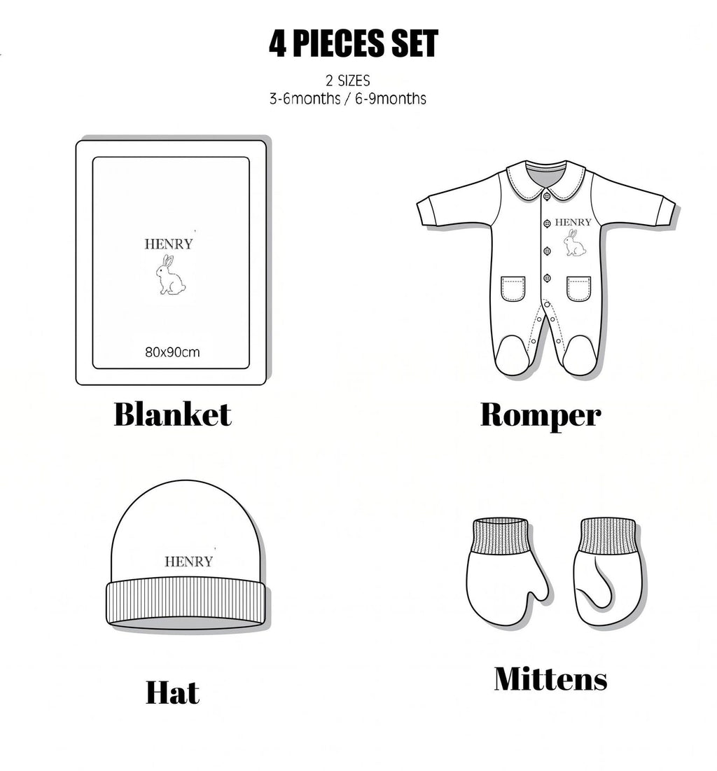 Minivello® Personalisiertes Baby-Set aus 100 % Bio-Baumwolle mit Namensstickerei (3-teilig)