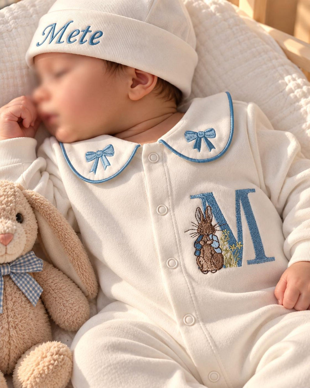 Minivello® Personalisiertes Baby-Set mit Blumeneinstickung aus 100 % Baumwolle (3-teilig)